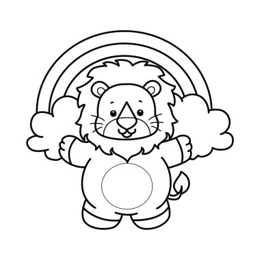 Sevimli aslanların boyama sayfaları. Gökkuşağının önündeki aslanın ana hatları