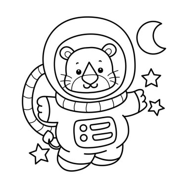 Sevimli aslanların boyama sayfaları. Astronot gibi aslanın dış hatları.