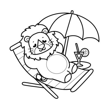 Sevimli aslanların boyama sayfaları. Sahilde yatan aslanın ana hatları