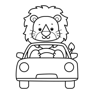 Sevimli aslanların boyama sayfaları. Araba süren aslanın ana hatları.