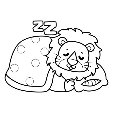 Sevimli aslanların boyama sayfaları. Aslanın ana hatları uyuyordu.