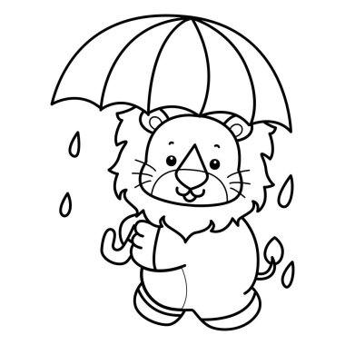 Sevimli aslanların boyama sayfaları. Aslan çizgisi bir şemsiye getir.