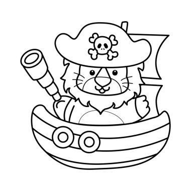 Sevimli aslanların boyama sayfaları. Korsanlar gibi aslanın dış hatları.