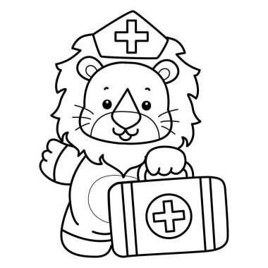 Sevimli aslanların boyama sayfaları. Aslan çizgisi ilk yardım çantası getir.