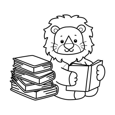 Sevimli aslanların boyama sayfaları. Aslan taslağı kitap okuyor.