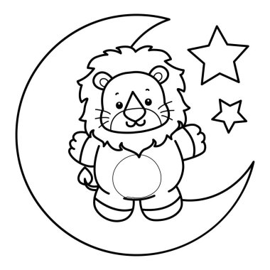 Sevimli aslanların boyama sayfaları. Ayda duran aslanın ana hatları.