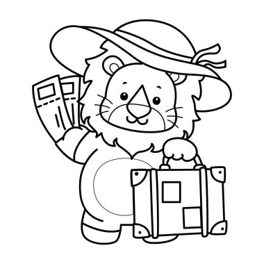 Sevimli aslanların boyama sayfaları. Aslan çizgisi Bir seyahat çantası getir