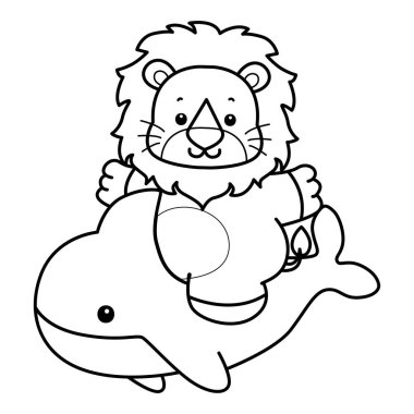Sevimli aslanların boyama sayfaları. Köpekbalığına binen aslanın ana hatları