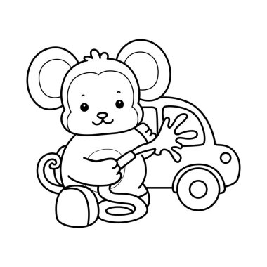 Sevimli maymunların boyama sayfaları. Maymun araba yıkıyor.