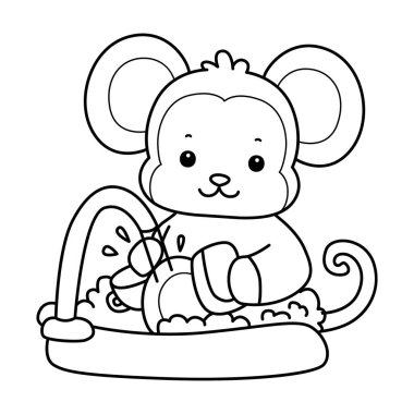 Sevimli maymunların boyama sayfaları. Maymun çizgisi lavabodaki tabağı temizliyor.