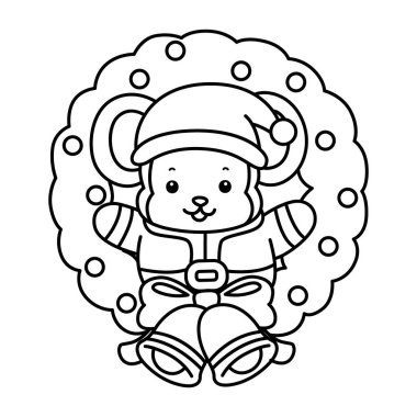 Sevimli maymunların boyama sayfaları. Noel süslemesinin ortasındaki Noel Baba Maymunu taslağı