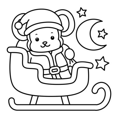 Sevimli maymunların boyama sayfaları. Trene binen Noel Baba maymunu taslağı
