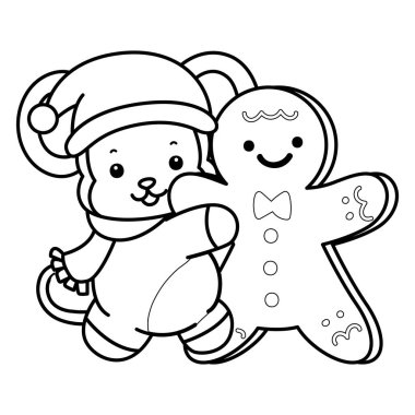 Sevimli maymunların boyama sayfaları. Noel Baba maymunu çizgisi, zencefilli ekmek getir.