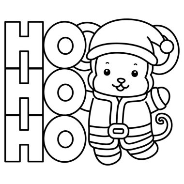 Sevimli maymunların boyama sayfaları. Ho ho yazılı Noel Baba maymunu taslağı