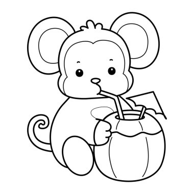 Sevimli maymunların boyama sayfaları. Hindistan cevizi içen maymun taslağı