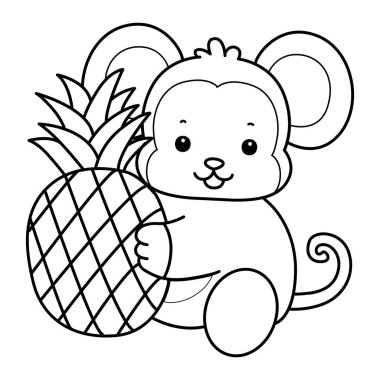 Sevimli maymunların boyama sayfaları. Ananasa sarılan maymun çizgisi