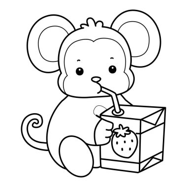 Sevimli maymunların boyama sayfaları. Maymun çizgisi Çilek içeceği içiyor