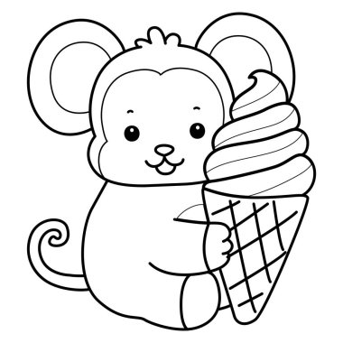 Sevimli maymunların boyama sayfaları. Maymun çizgisi Dondurma getir