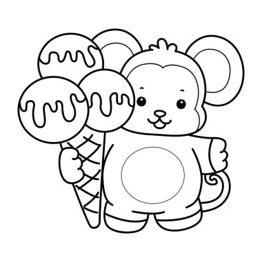 Sevimli maymunların boyama sayfaları. Maymun taslağı üç top dondurma getir.