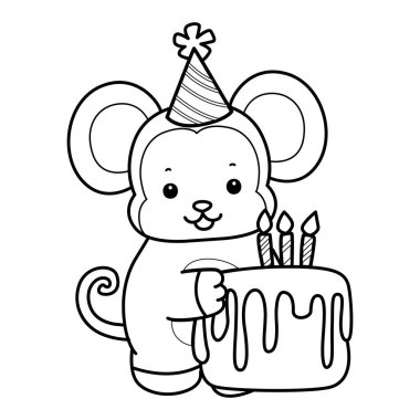 Sevimli maymunların boyama sayfaları. Maymun çizgisi bir doğum günü pastası getir