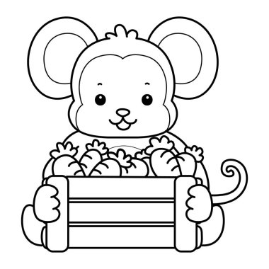 Sevimli maymunların boyama sayfaları. Maymun çizgisi bir sürü havuç getiriyor.