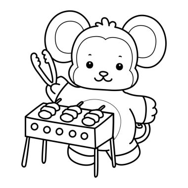 Sevimli maymunların boyama sayfaları. Maymun mangal yapmak istiyor.