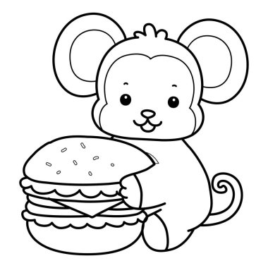 Sevimli maymunların boyama sayfaları. Maymun çizgisi, hamburger getir.