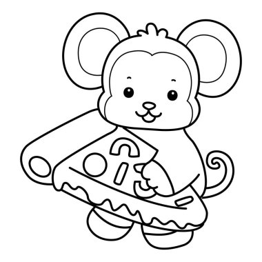 Sevimli maymunların boyama sayfaları. Maymun çizgisi pizza getir.