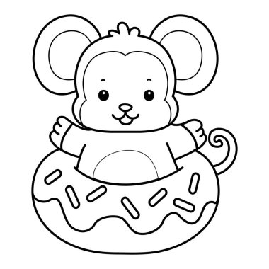 Sevimli maymunların boyama sayfaları. Çöreğe sıkışmış maymun çizgisi