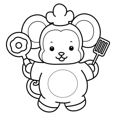 Sevimli maymunların boyama sayfaları. Maymun çizgisi yumurta pişirmek istiyor.