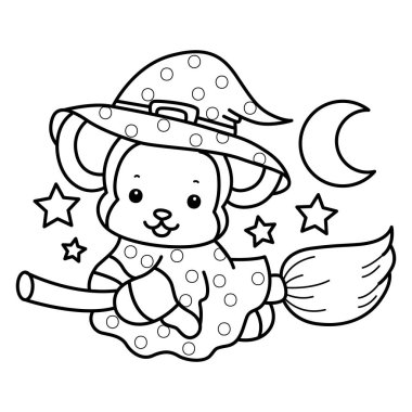 Sevimli maymunların boyama sayfaları. Süpürge sopasıyla uçan cadı maymunun ana hatları