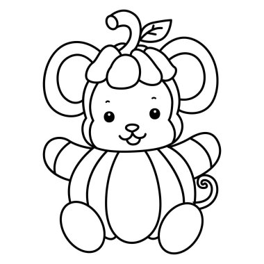 Sevimli maymunların boyama sayfaları. Balkabağı kostümü giyen maymun çizgisi