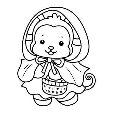 Sevimli maymunların boyama sayfaları. Kırmızı başlık giymiş maymun çizgisi.