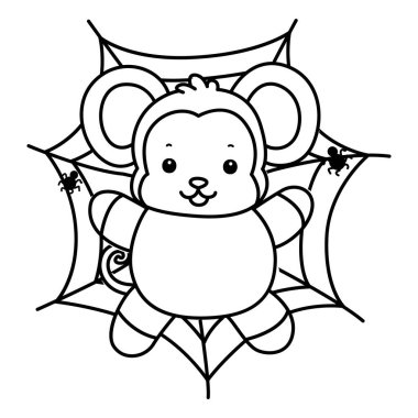 Sevimli maymunların boyama sayfaları. Örümcek ağına takılmış maymun çizgisi