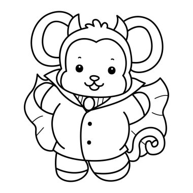 Sevimli maymunların boyama sayfaları. Vampir kostümü giyen maymun çizgisi.