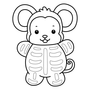 Sevimli maymunların boyama sayfaları. Kafatası kostümü giyen maymun çizgisi