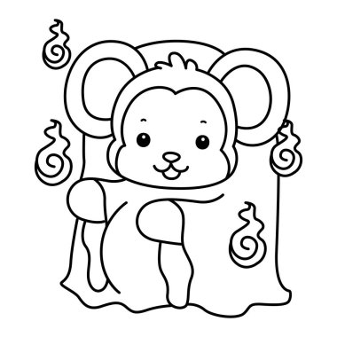 Sevimli maymunların boyama sayfaları. Beyaz hayalet takan maymun çizgisi