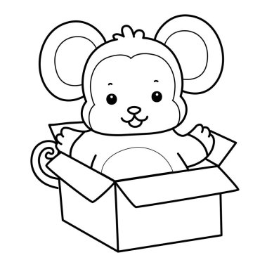 Sevimli maymunların boyama sayfaları. Kutudaki maymun çizgisi