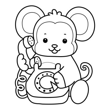 Sevimli maymunların boyama sayfaları. Birisini telefonla arayan paranın taslağı.