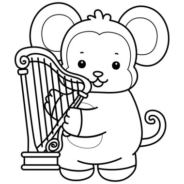 Sevimli maymunların boyama sayfaları. Harpa çalan maymun çizgisi