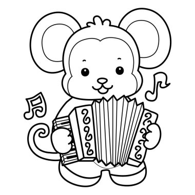 Sevimli maymunların boyama sayfaları. Akordeon çalan maymun çizgisi