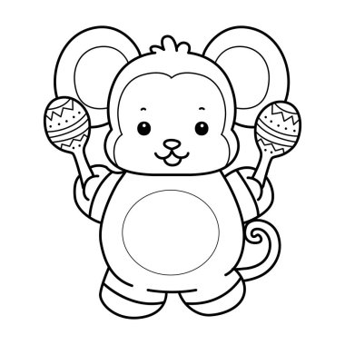 Sevimli maymunların boyama sayfaları. Marakas çalan maymun çizgisi