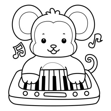 Sevimli maymunların boyama sayfaları. Piyano çalan maymun taslağı