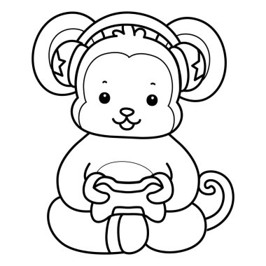 Sevimli maymunların boyama sayfaları. Oyun oynayan maymun çizgisi
