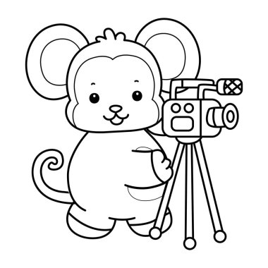 Sevimli maymunların boyama sayfaları. Kamera ile video çeken maymun çizgisi