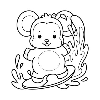 Sevimli maymunların boyama sayfaları. Sörf yapan maymun taslağı