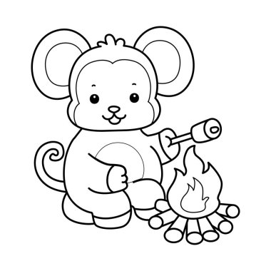 Sevimli maymunların boyama sayfaları. Şekerlemeyi kızartan maymun taslağı