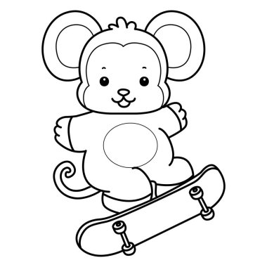 Sevimli maymunların boyama sayfaları. Kaykay oynayan maymun çizgisi