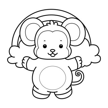 Sevimli maymunların boyama sayfaları. Gökkuşağının önündeki maymun çizgisi