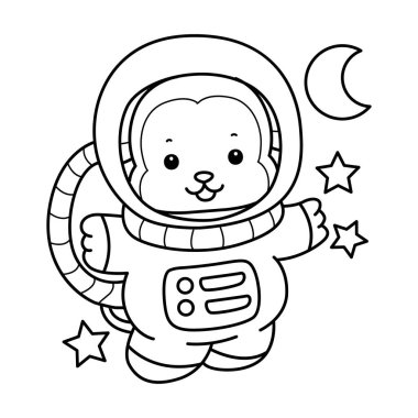 Sevimli maymunların boyama sayfaları. Astronot kostümlü maymun çizgisi